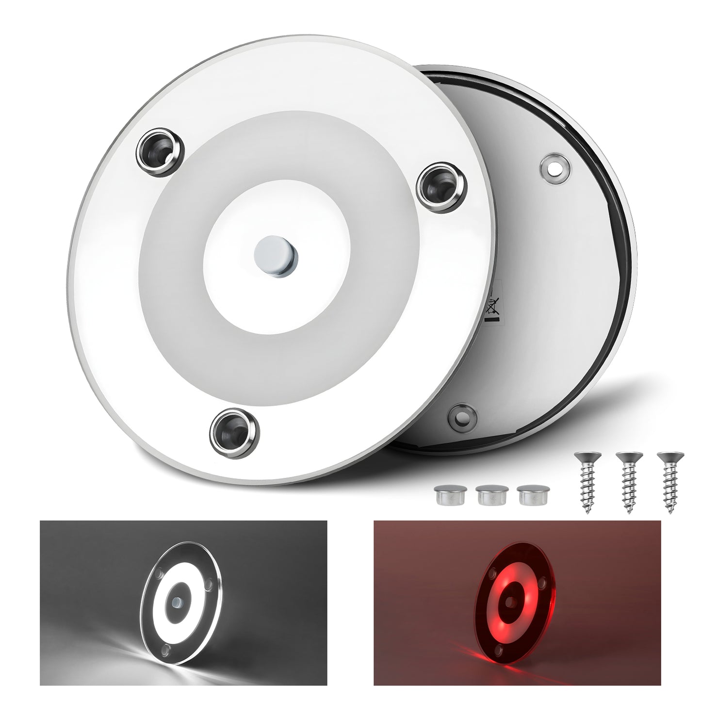 4" RV Boat LED Dome Light 12V Acrylic Interior Light for Motorhome Yachts Trailer Interior Lighting, Built-in Dimmer Switch & Red Nightlight, DC12-24V CRI90+ Surface Mount