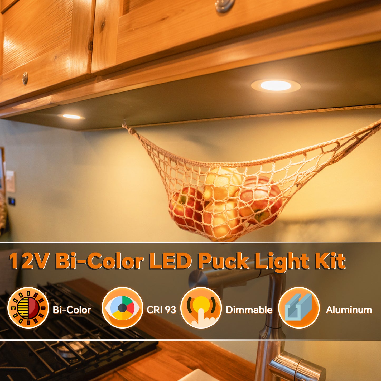 CamperXlite RV 3” Recessed Puck Light Kit, 12V Bi-color LED Downlight Full Aluminum for Boat Camper Van Trailer Motorhome, 3W CRI90+ Dual Color (12V Dimmer included)