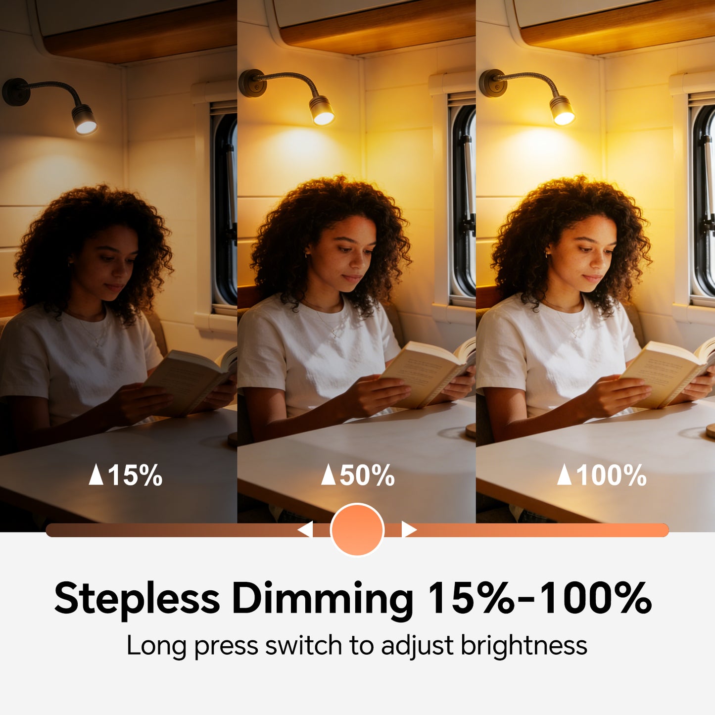 12V Reading Light Campervan, 3200K(Dimmable) & Soft Red Night Light, Equipped USB-A & USB-C Charger Gooseneck