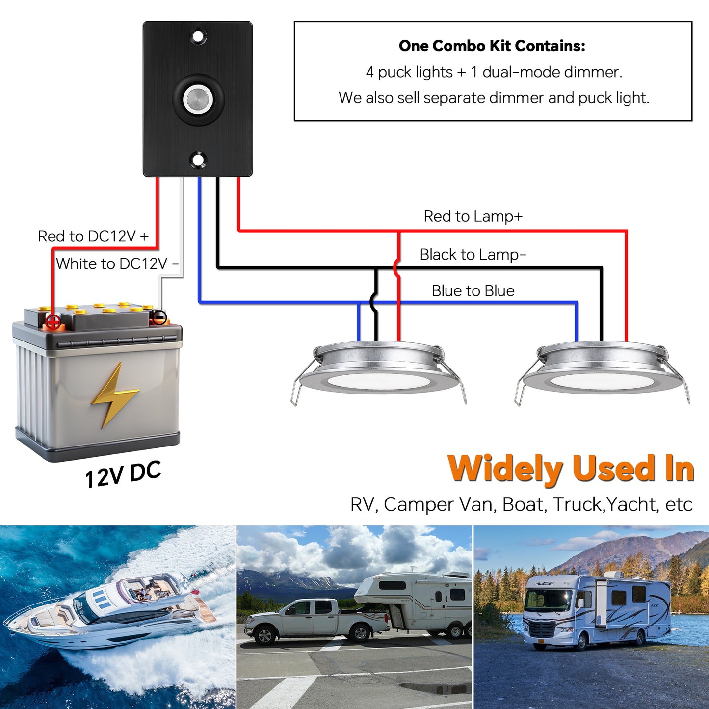 CamperXlite RV 3” Recessed Puck Light Kit, 12V Bi-color LED Downlight Full Aluminum for Boat Camper Van Trailer Motorhome, 3W CRI90+ Dual Color (12V Dimmer included)