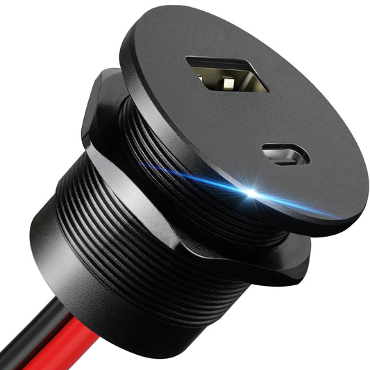 12V USB Outlet Wall Mount, 30W PD 3.0 + 18W QC 3.0 12V USB Charger Multi Port, Car Accessories Aluminum 12 Volt USB Charging Port for RV Trailer Camper Van Car Boat 24V