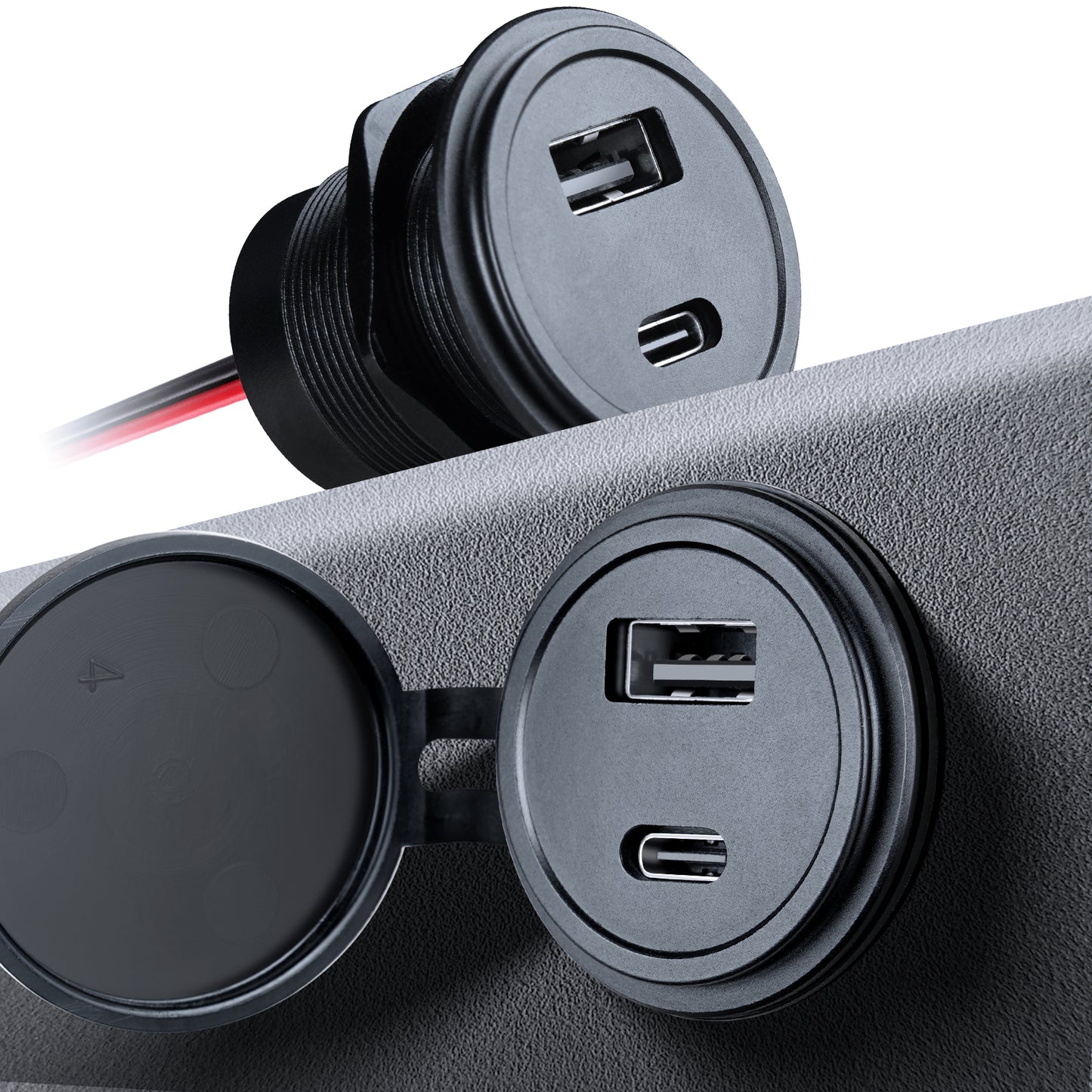 12V USB Outlet Wall Mount Aluminum Charger PD3.0 and QC 3.0 Waterproof Dual Port Fast Charging Socket USB C Cigarette Lighter Replacement for Boat RV Camper Trailer Truck Golf