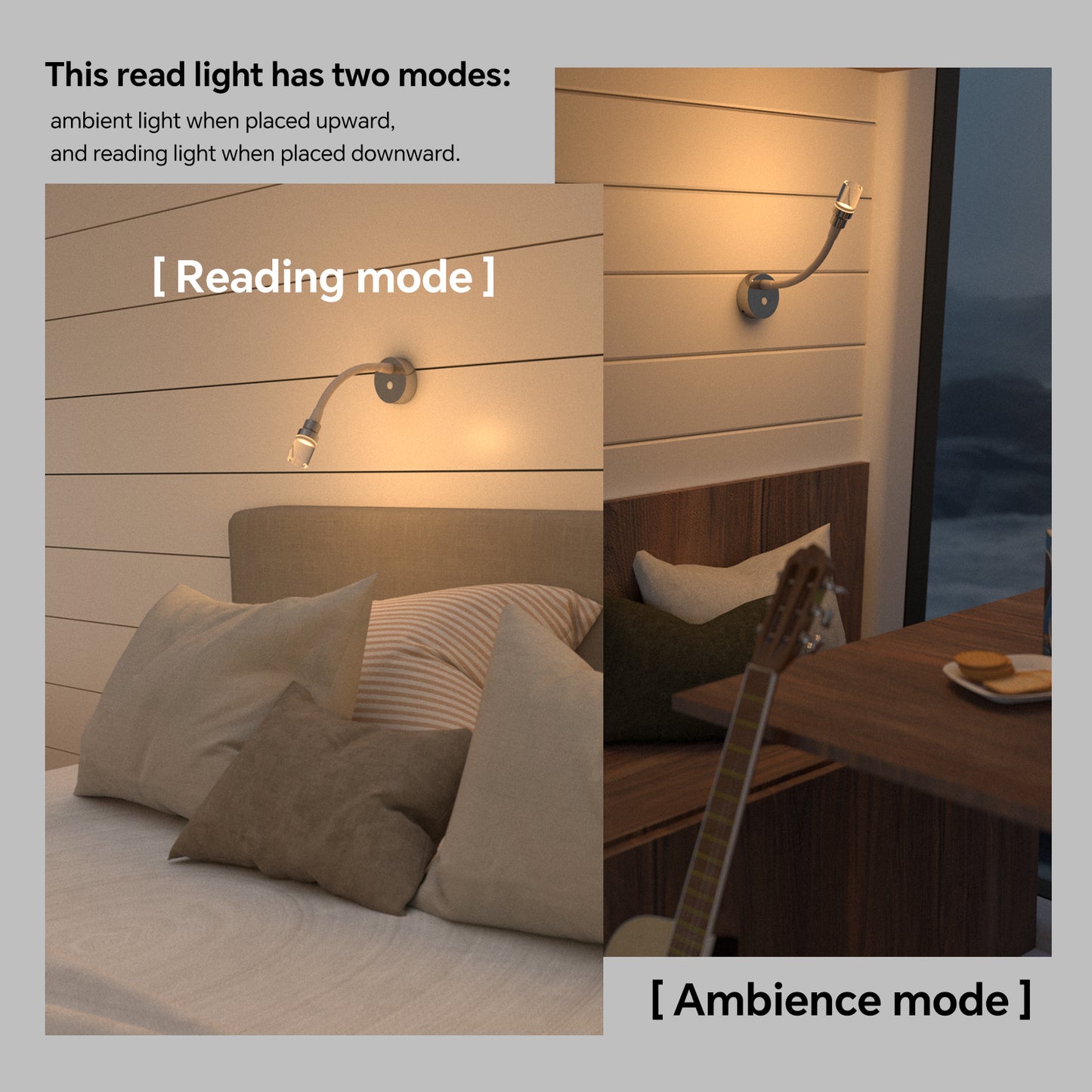 CamperXlite RV Flexible Reading Light, 12V Bedside Wall Lamp for Motorhome Camper Van Travel Trailer Truck Boat, Inbuilt USB Charger & Dimmable LED, DC12-24V Hard-wired
