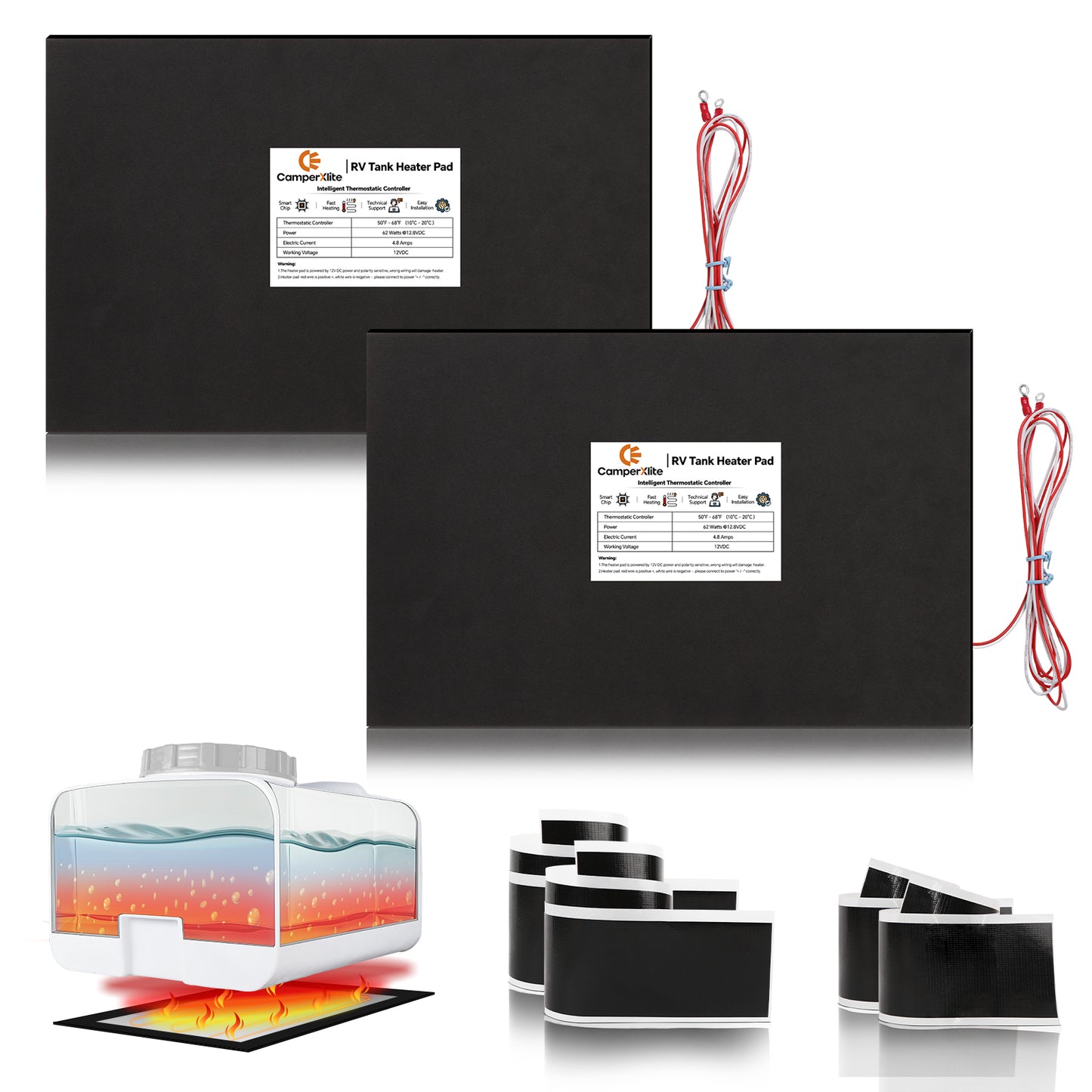 RV Tank Heater Pad with Automatic Thermostat, 12" x 18" 30cm (W) x 44cm (L) DC 12V Holding Tank Heater with Larger Heating Module Use with Up to 50 Gallons Fresh Water/Grey Water/Black Water Tank 2 Packs