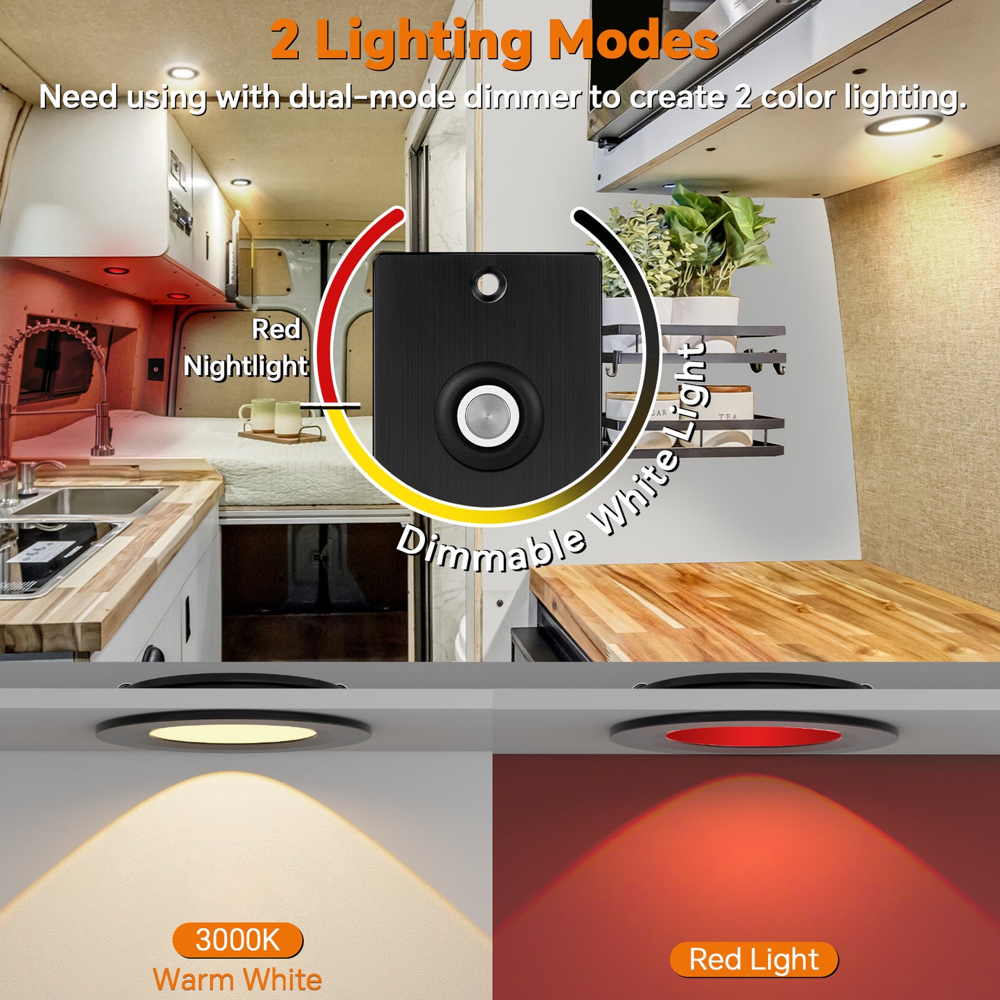 Camperxlite RV 3” Recessed Puck Light, 12V Bi-color LED Downlight for Boat Camper Van Trailer Motorhome, 3W CRI90+ Dual Color(Work with 12V Dual-mode PWM Dimmer)