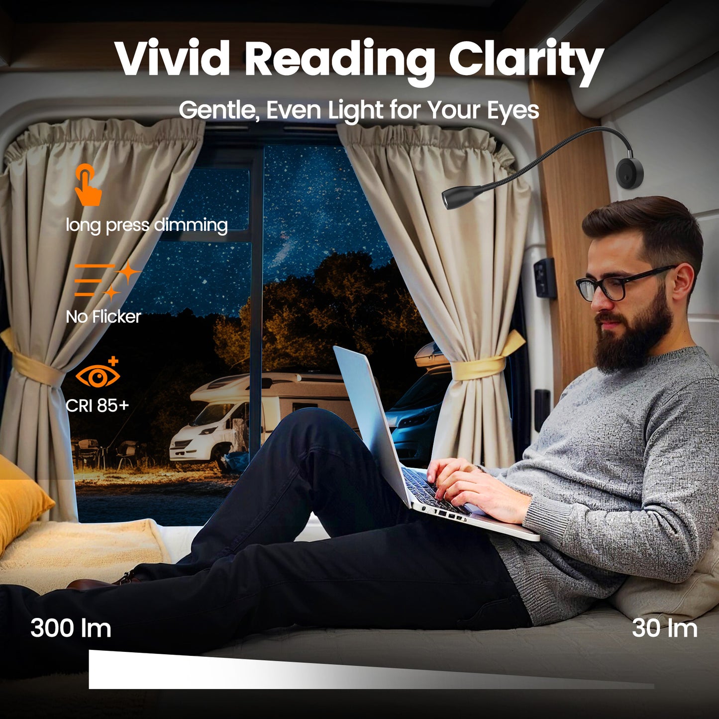 RV Reading Light, 12V LED Reading Light w/USB-C Charge Port, Red Night Light for Reading, Ideal for Camper Van Boat Bedside DC 12-24V Hard-Wired Wall Mount Long