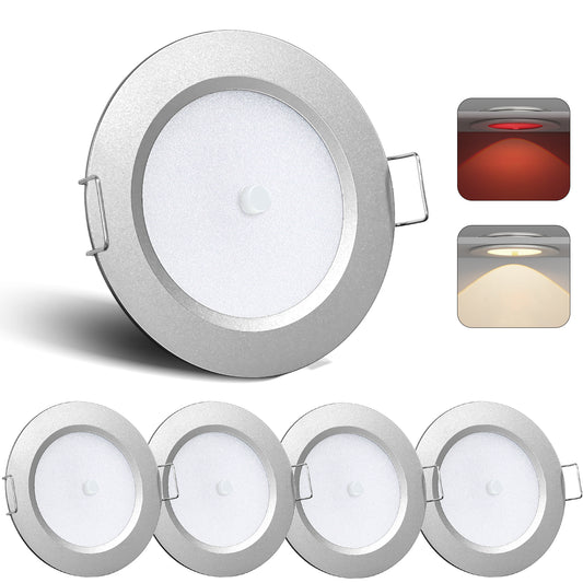 CamperXlite 12V Bi-color LED Puck Light, RV Recessed Mount LED Down Light with Integral Switch for Motorhome Boat Interior Ceiling Under Cabinet Lighting, 76mm 2.5W Dual Color