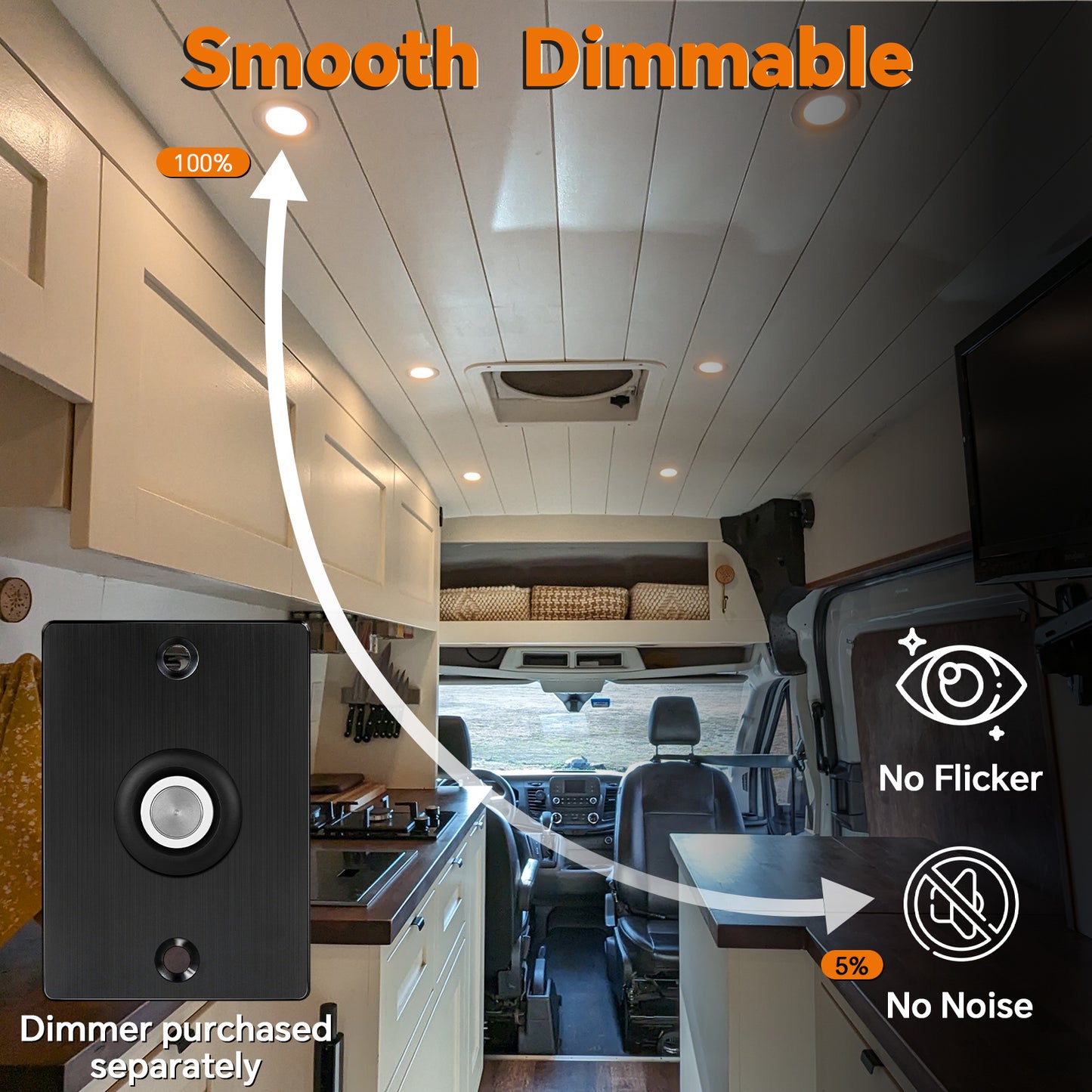Camperxlite RV 3” Recessed Puck Light, 12V Bi-color LED Downlight for Boat Camper Van Trailer Motorhome, 3W CRI90+ Dual Color(Work with 12V Dual-mode PWM Dimmer)