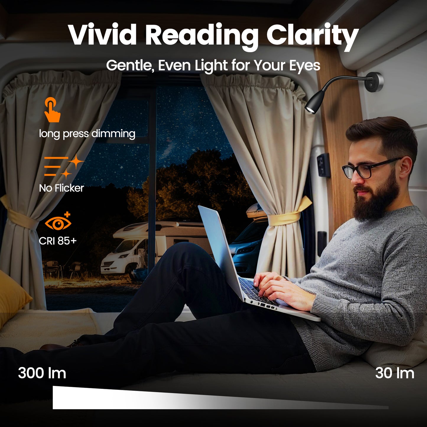 RV Reading Light, 12V LED Reading Light w/USB-C Charge Port, Red Night Light for Reading, Ideal for Camper Van Boat Bedside DC 12-24V Hard-Wired Wall Mount