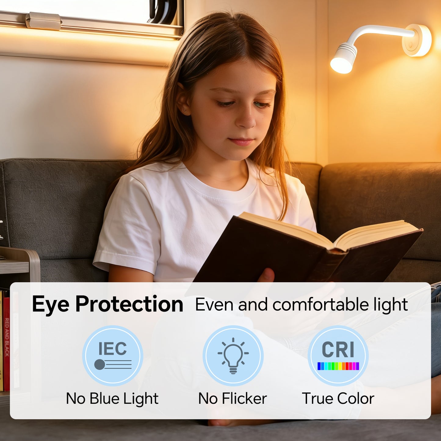 12V Reading Light Campervan, 3200K(Dimmable) & Soft Red Night Light, Equipped USB-A & USB-C Charger