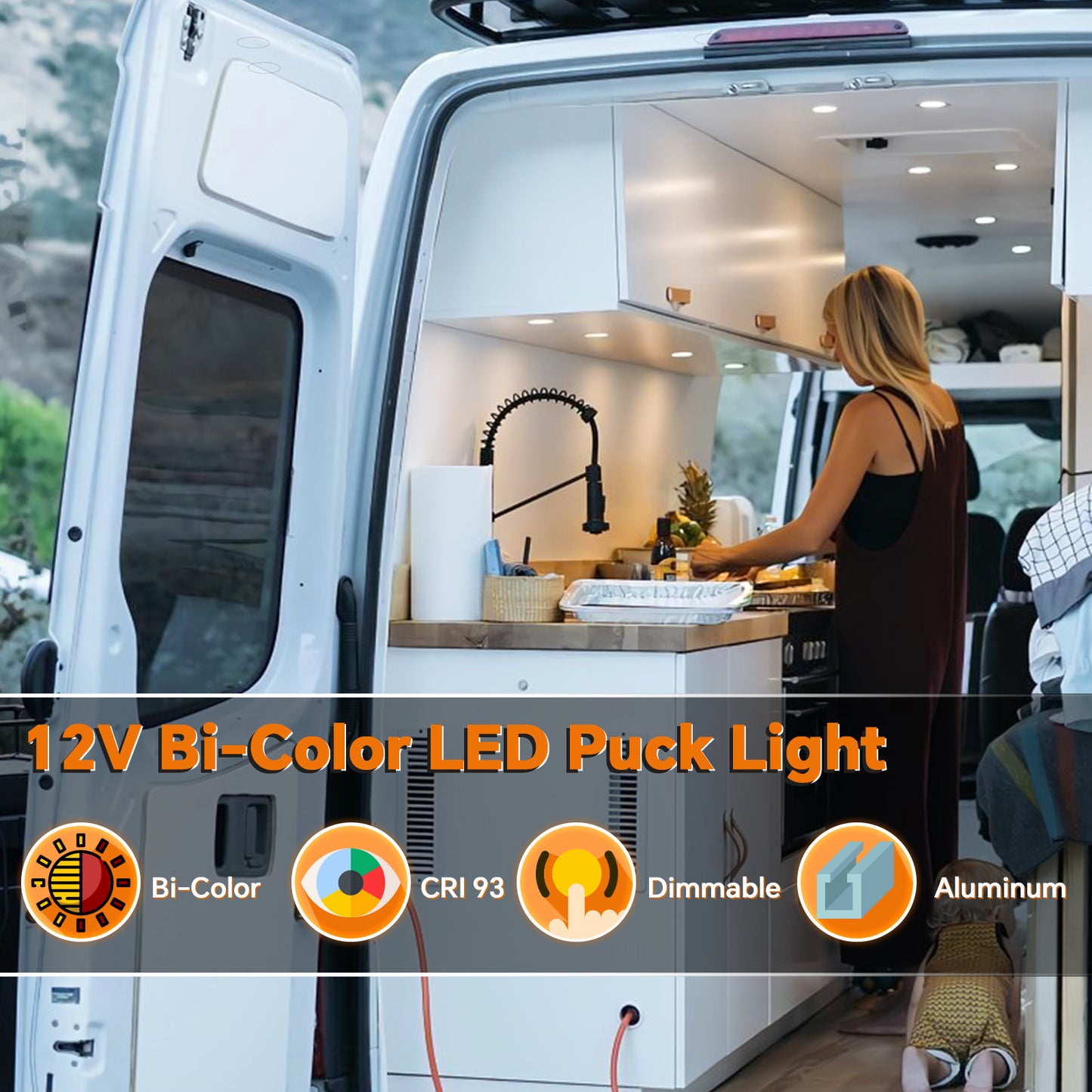 Camperxlite RV 3” Recessed Puck Light, 12V Bi-color LED Downlight for Boat Camper Van Trailer Motorhome, 3W CRI90+ Dual Color(Work with 12V Dual-mode PWM Dimmer)