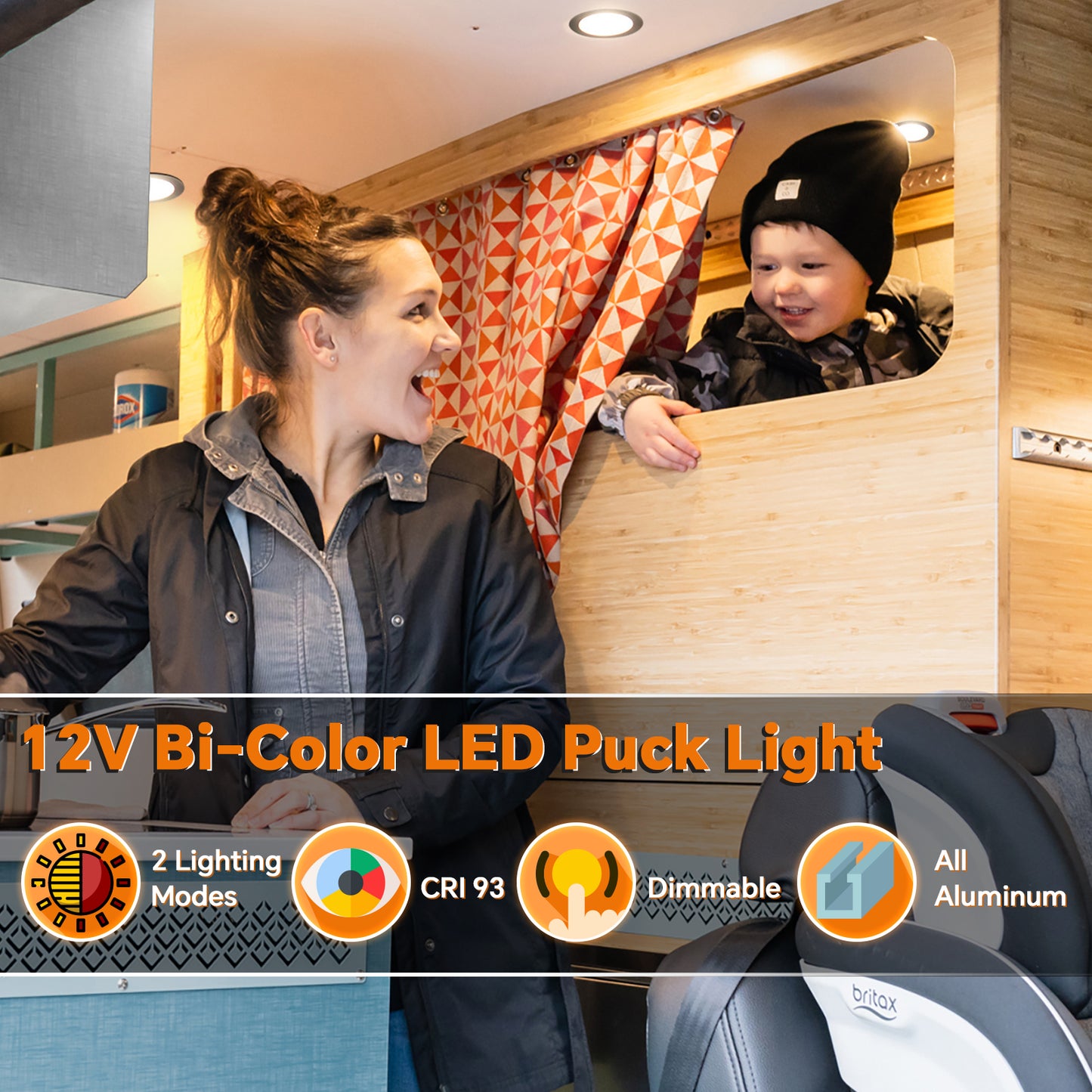 Camperxlite RV 3” Recessed Puck Light, 12V Bi-color LED Downlight for Boat Camper Van Trailer Motorhome, 3W CRI90+ Dual Color(Work with 12V Dual-mode PWM Dimmer)