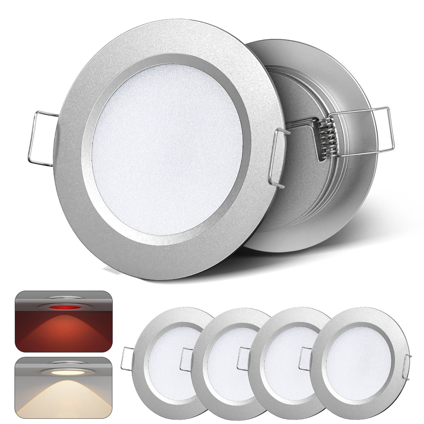 Camperxlite RV 3” Recessed Puck Light, 12V Bi-color LED Downlight for Boat Camper Van Trailer Motorhome, 3W CRI90+ Dual Color(Work with 12V Dual-mode PWM Dimmer)