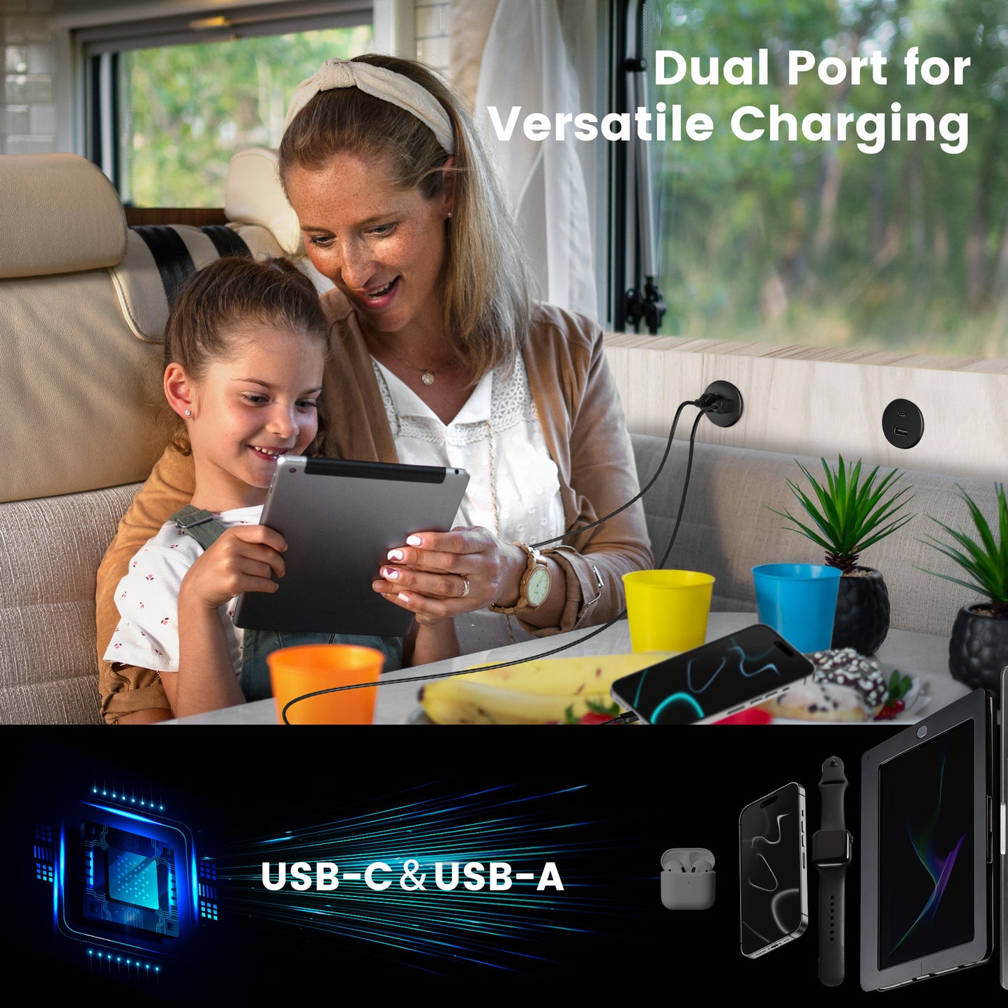 12V USB Outlet Wall Mount, 30W PD 3.0 + 18W QC 3.0 12V USB Charger Multi Port, Car Accessories Aluminum 12 Volt USB Charging Port for RV Trailer Camper Van Car Boat 24V