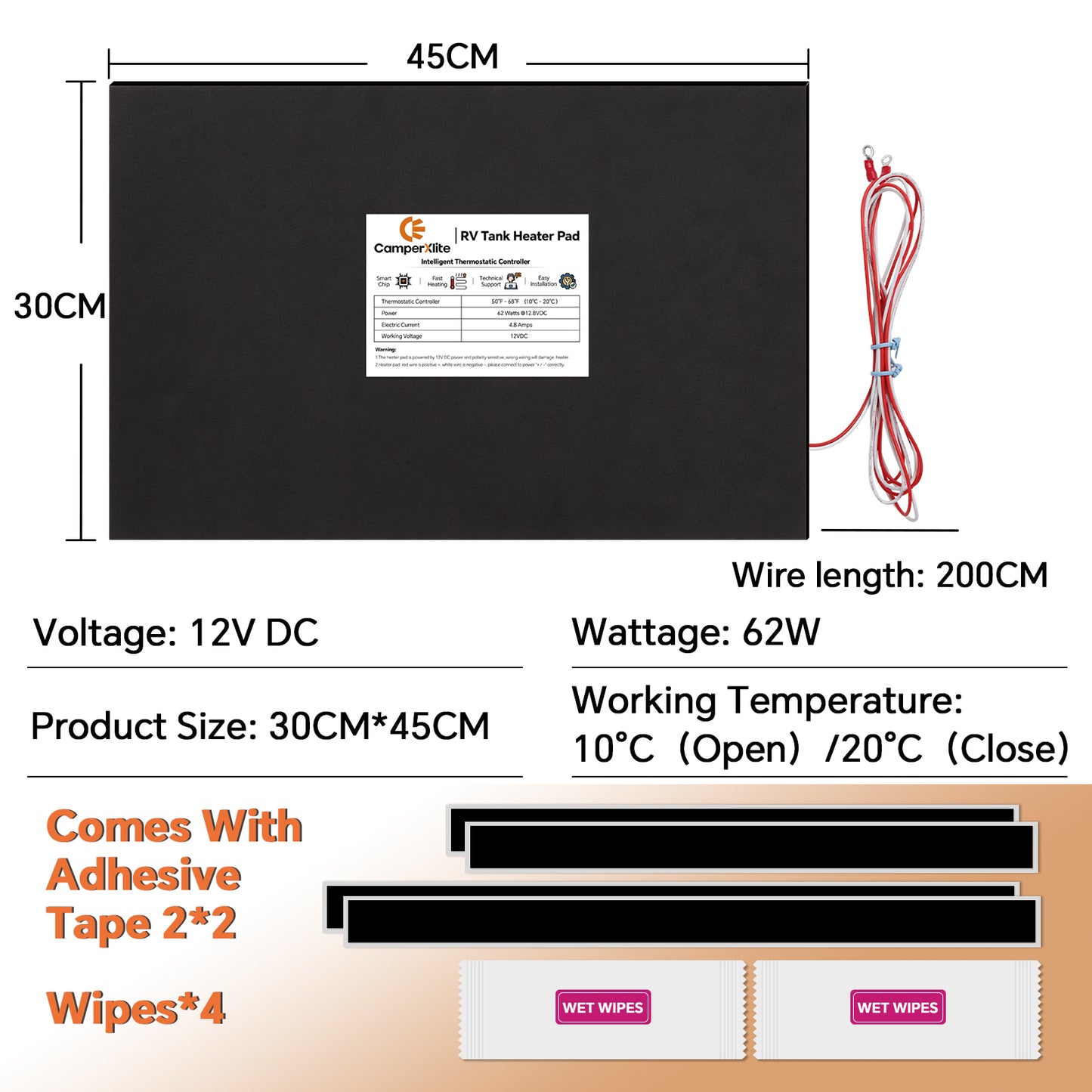 RV Tank Heater Pad with Automatic Thermostat, 12" x 18" 30cm (W) x 44cm (L) DC 12V Holding Tank Heater with Larger Heating Module Use with Up to 50 Gallons Fresh Water/Grey Water/Black Water Tank 2 Packs
