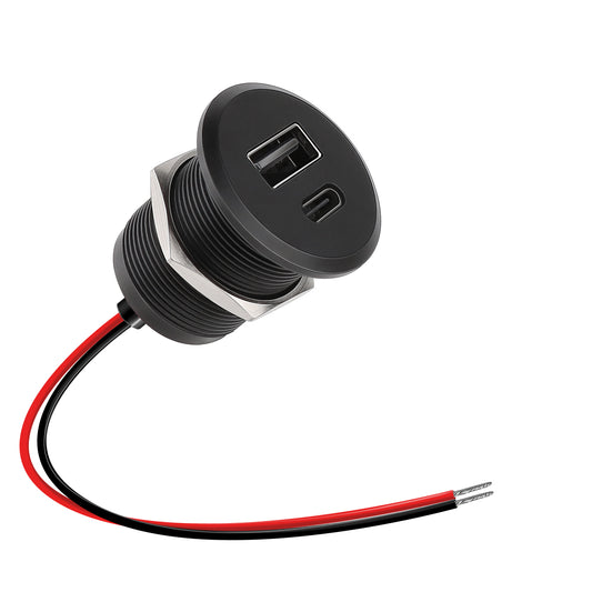 RV USB C Outlet 12V/24V All-aluminum QC 3.0 USB & PD 3.0 USB C 24W High-speed Charging Socket, Flush Mount USB Fast Charger for Caravan Van Car Boat Drill Hole 7/8 Inch (Nut Lock)