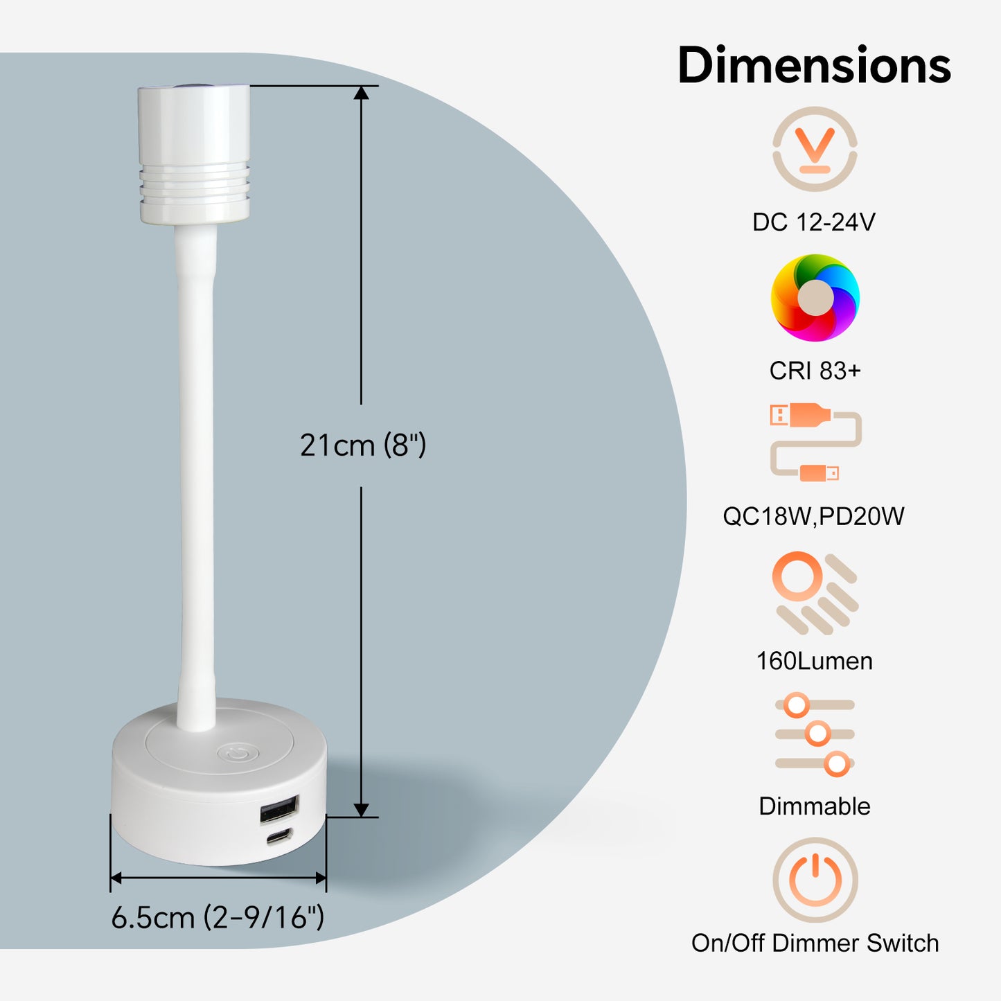 12V Reading Light Campervan, 3200K(Dimmable) & Soft Red Night Light, Equipped USB-A & USB-C Charger