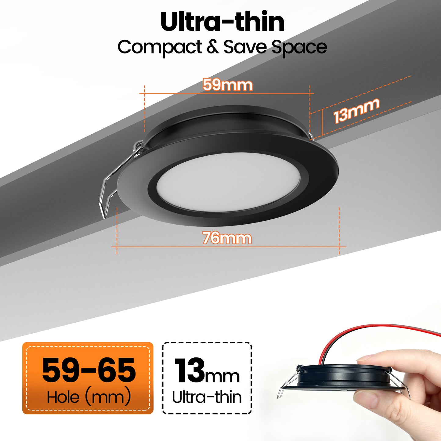 CamperXlite 12V LED Lights, RV Recessed Ceiling Light 76mm 3CCT 3000K/4000K/6000K 3W Full Aluminum