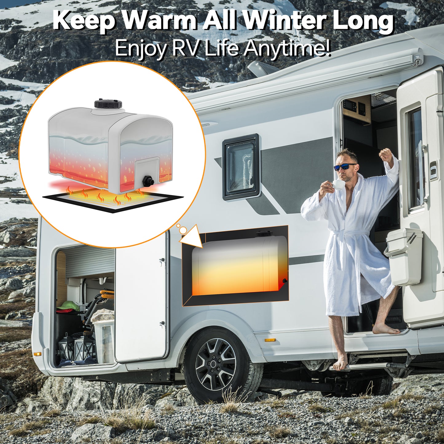 RV Tank Heater Pad with Automatic Thermostat, 12" x 18" 30cm (W) x 44cm (L) DC 12V Holding Tank Heater with Larger Heating Module Use with Up to 50 Gallons Fresh Water/Grey Water/Black Water Tank 2 Packs