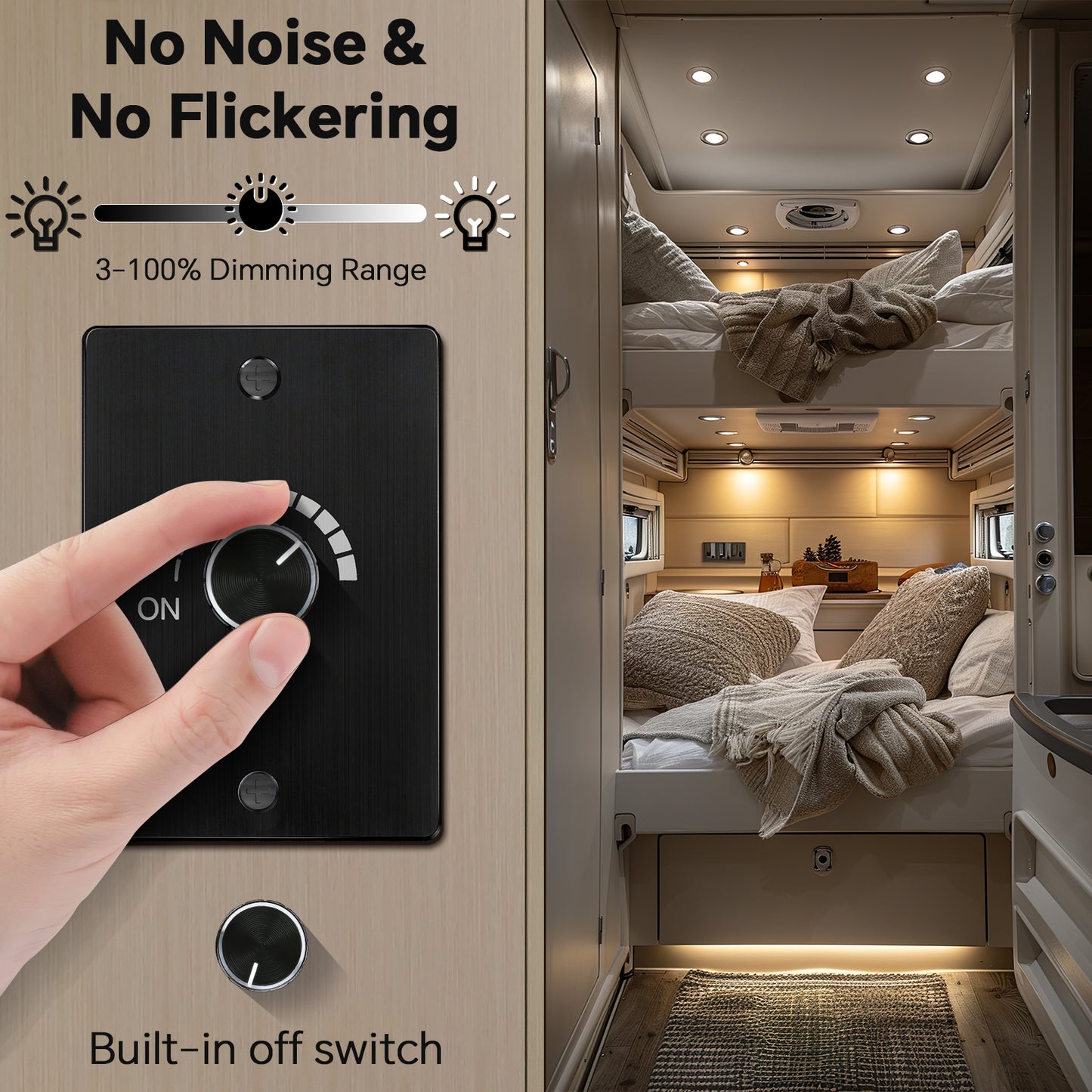 12-24V Dimmer Light Switch Caravan, Aluminum PWM Rotary Dimmer Works with 12V Dimmable Lights