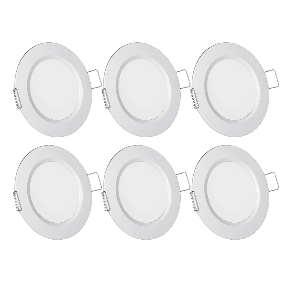 6 x DC 12V Recessed LED Ceiling Lights, Caravan Campervan Downlights 2.5W 12 Volt Dimmable Spot Lights, Cut Φ58-62mm for Van Boat, Silver