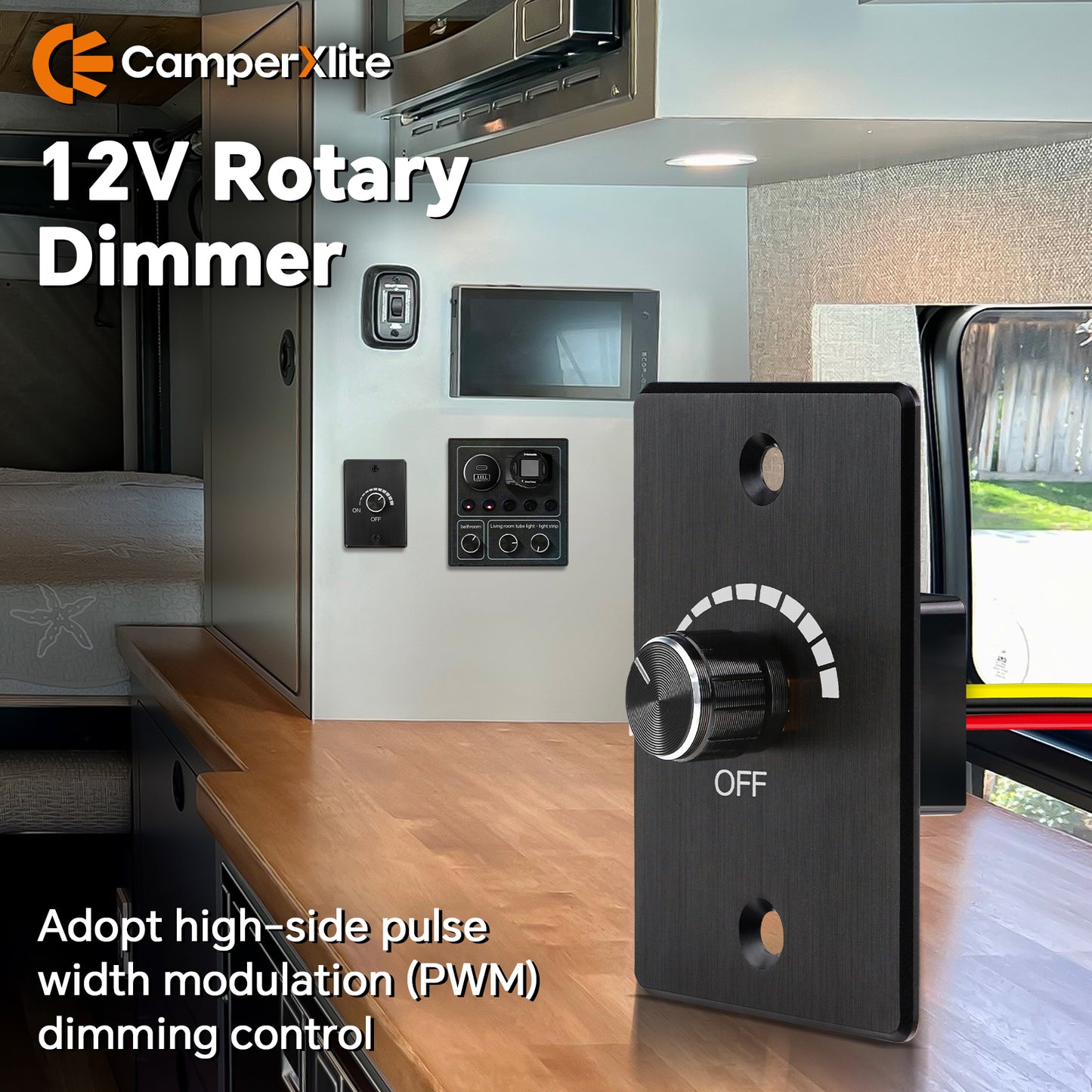 12-24V Dimmer Light Switch Caravan, Aluminum PWM Rotary Dimmer Works with 12V Dimmable Lights