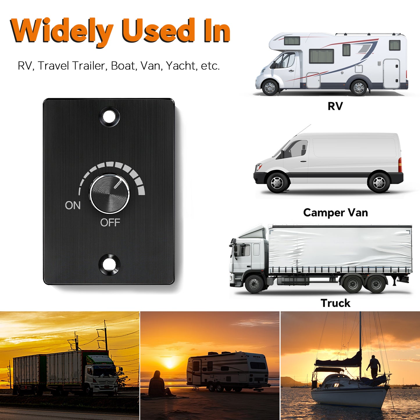 12-24V Dimmer Light Switch Caravan, Aluminum PWM Rotary Dimmer Works with 12V Dimmable Lights