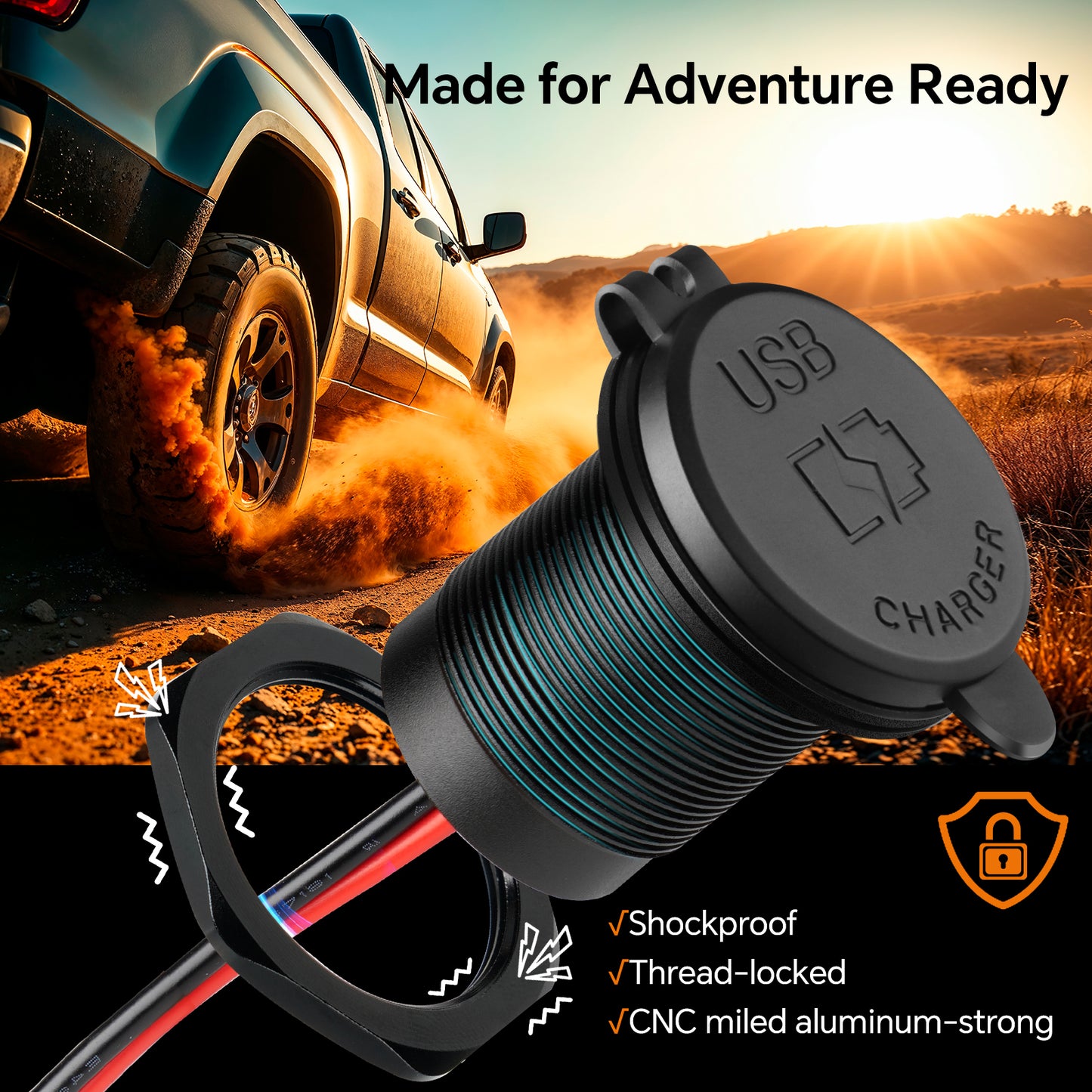 12V USB Outlet Wall Mount Aluminum Charger PD3.0 and QC 3.0 Waterproof Dual Port Fast Charging Socket USB C Cigarette Lighter Replacement for Boat RV Camper Trailer Truck Golf