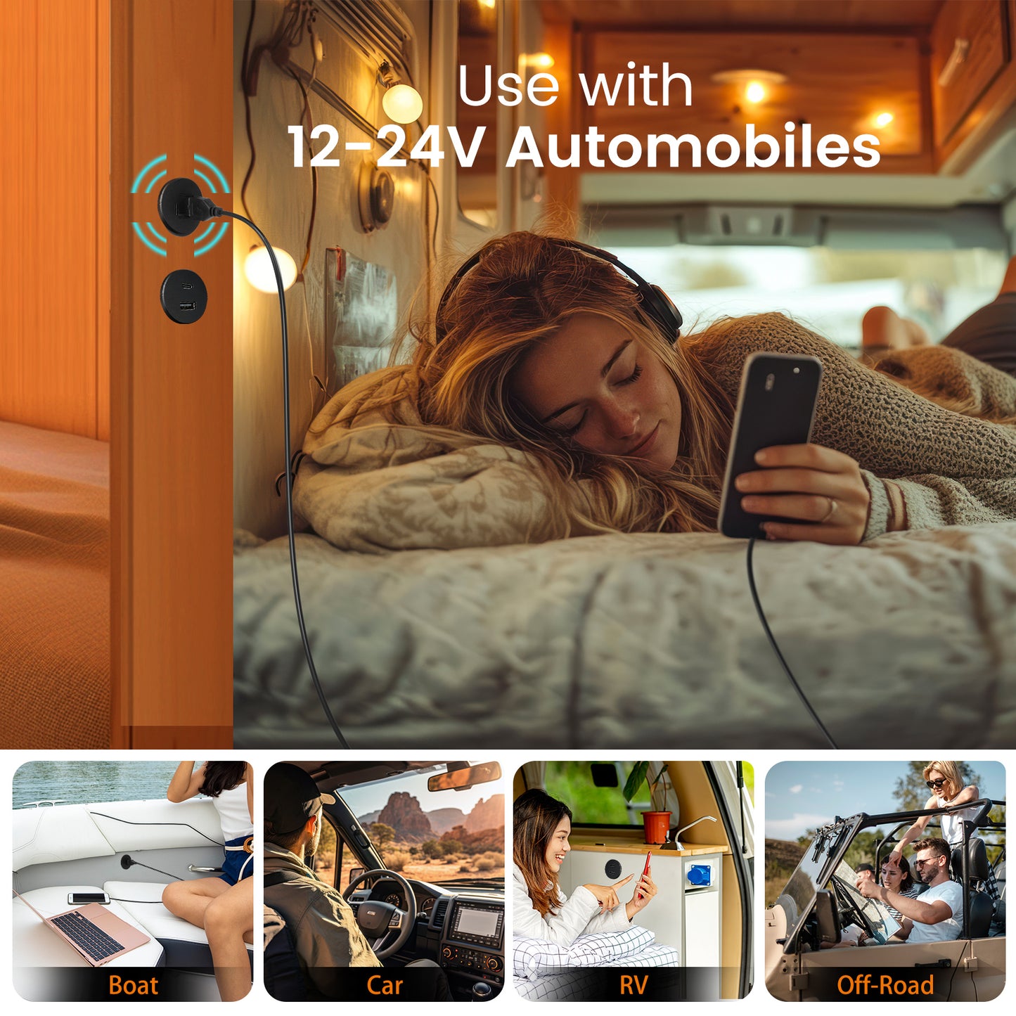 12V USB Outlet Wall Mount, 30W PD 3.0 + 18W QC 3.0 12V USB Charger Multi Port, Car Accessories Aluminum 12 Volt USB Charging Port for RV Trailer Camper Van Car Boat 24V
