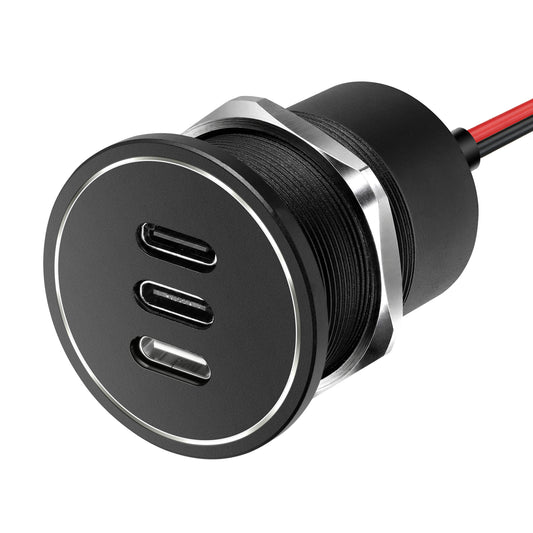 CamperXlite USB C Socket 12V Aluminum 3-Port 74W, 27W PD 20W PD for RV Boat Car